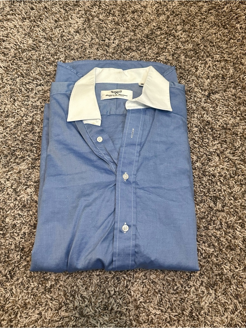Men's Blue Dress Shirt with White Contrast Collar